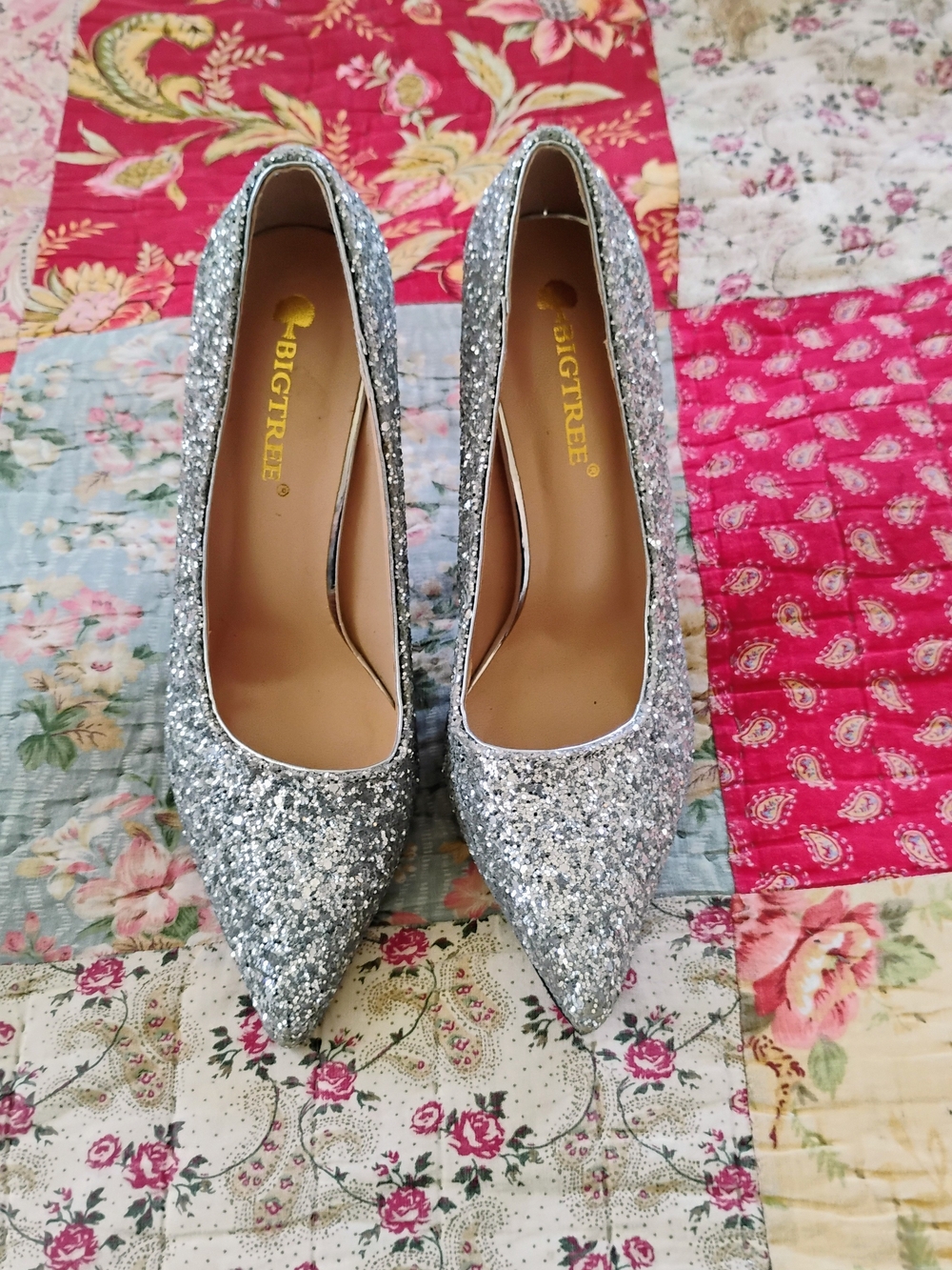 Silver Glitter Pointed-Toe High Heels for Women BIGTREE